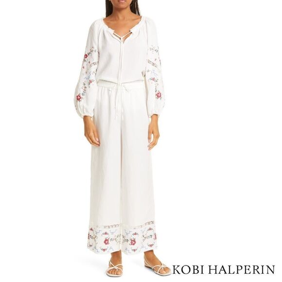 KOBI HALPERIN **NWT** Krissy Floral Embroidered Balloon-Sleeve Blouse in White - Picture 4 of 13